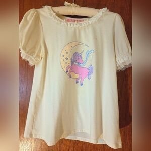 White Tee with Pink Unicorn Graphic